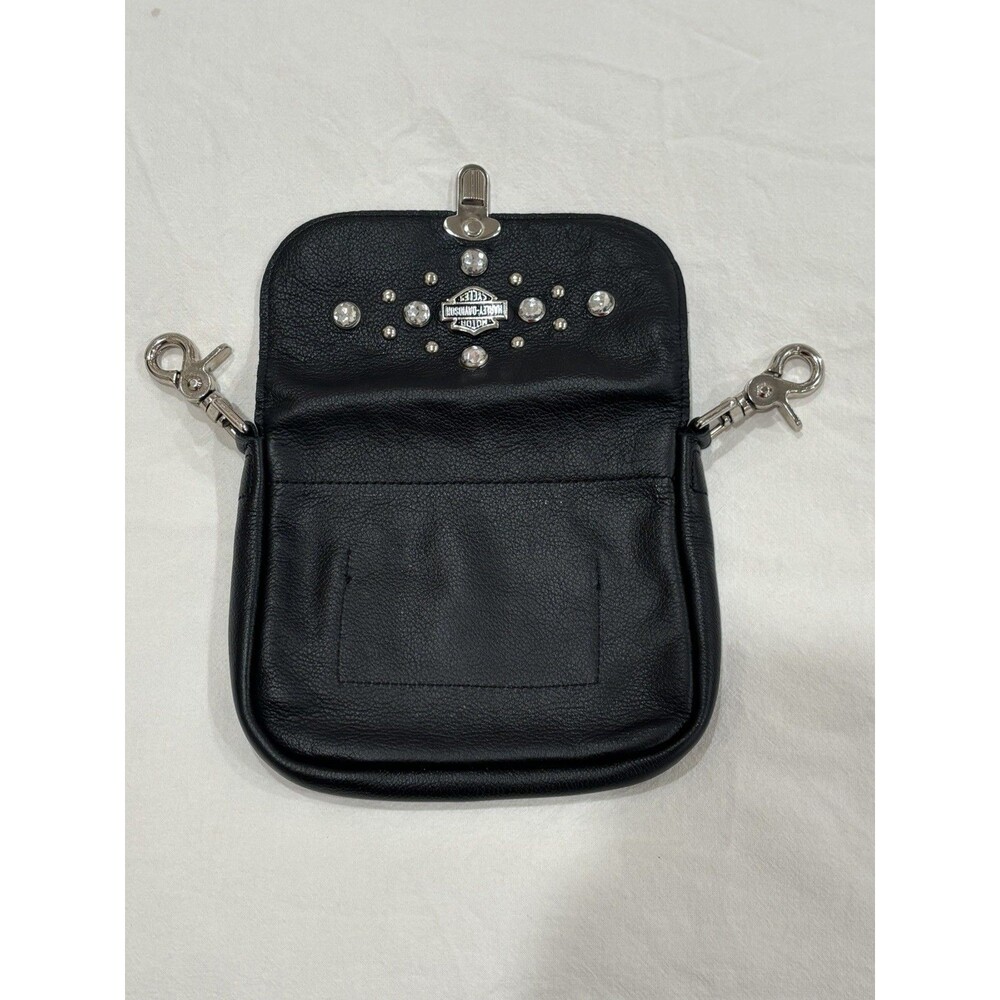 Harley-Davidson Studded Black Leather Clip Belt Bag Fanny Pack Purse - Picture 2 of 9
